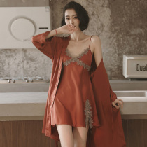 2022 New Sleepwear Women Advanced Sensation Summer Ice Silk Thin Sexy Harness Chest Cushion Sleeping Skirt two sets