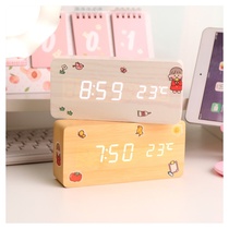 Simple ins wind alarm clock Electronic student with Nordic Wooden lazy bedside clock Multifunctional bedroom mute clock