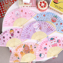 Cute cartoon fan summer portable student girl heart childrens folding fan Mini Japanese cloth small fan