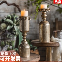 Golden candlestick ornaments retro old iron round candle holder wedding decoration studio props creative decoration