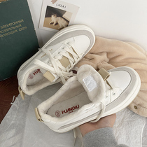 Global plus velvet leather small white shoes women 2021 new autumn and winter warm two cotton shoes casual board shoes ins tide