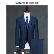 (Aojia)Pure wool suit Mens suit Groom wedding dress Professional formal slim suit Blue frock