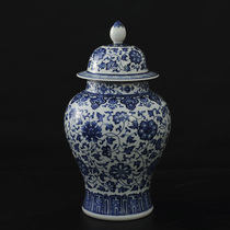 Medium blue and white porcelain Jingdezhen ceramic vase Living room antique general tank cover pot porcelain Chinese flower ornaments