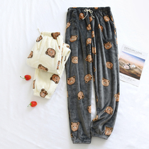 Coral velvet pajama pants men and women autumn and winter warm pants flannel loose wear lazy plus velvet thick warm home pants