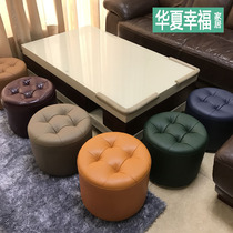Genuine leather stool round stool home living room light lavish sofa stool tea table stool small leather pier footrest short stool wearing shoes changing stool