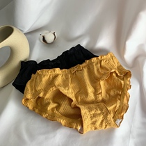 Blue Sock Pineapple Textured Wood Ear Edge Retro Day Series Pure Cotton Little Fresh Briefs Cute Mid-Waist Triangle Pants