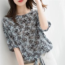 Floral chiffon shirt womens short-sleeved summer 2021 new large size t-shirt loose foreign style small shirt fashion half-sleeve top
