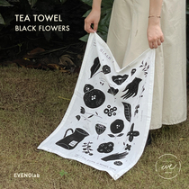  (EVENOlab)Original illustration black flower handmade screen printing hanging cloth tea towel wall cloth tapestry decoration