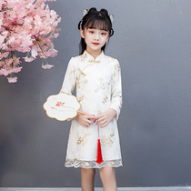 Girls improved cheongsam autumn winter skirt childrens Tang dress Chinese style dress 2021 new long sleeve slim Hanfu