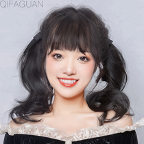 Ultra-light jk double ponytail wig female short curly hair strap type cute loli lolita natural realistic medium long curly hair