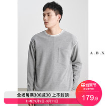 Autumn new cotton blend waffle long sleeve T-shirt men loose Joker round neck sweater mens solid color base shirt