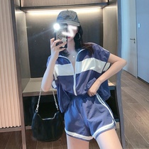 European station leisure sports suit womens summer 2021 new thin section Western style fitness running shorts two-piece set