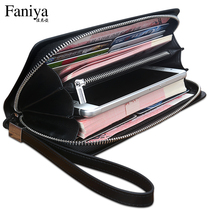 Mens wallet long zipper leather multifunctional handbag cowhide card bag large capacity clutch wallet mens tide