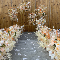 Wedding flower row champagne Chinese wedding road guide flower table simulation high-end long strip flower flower art hotel decoration