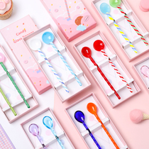 Colorful glass coffee spoon Cute creative long handle juice ice cream dessert extended spoon Personality long handle mixing spoon