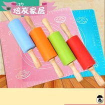 Silicone rolling pin baby solid wood handle roller non-stick food flour stick dumpling stick baking tool childrens supplementary food