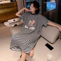 Nightdress female summer spring and autumn thin Korean version of long knee cartoon cute loose style can be worn outside pajamas female home clothes