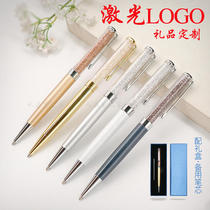 New crystal pen diamond ballpoint pen Laser lettering enterprise logo custom flat top rhinestone ballpoint pen