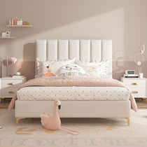 Nordic childrens bed solid wood modern simple light luxury soft bag leather bed custom girl ins Net red princess bed girl