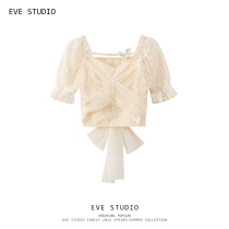 EVE 2021 summer bubble sleeve top shirt design niche one-shoulder short short-sleeved lace shirt