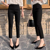 2021 spring and summer new suit pants womens nine-point black straight pipe pants high waist casual eight small feet overalls