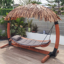 Outdoor swing anti-corrosion hanging chair leisurely home outdoor hanging basket chair courtyard garden solid wood double swing rocking chair