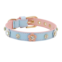 Multicolor optional original small flower style Achille genuine leather pet Item Circle Teddy VIP Bears inlaid with neck ring