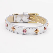 Achille leather pet collar Cross dart Pink diamond(Silver calfskin)diamond-set neck ring