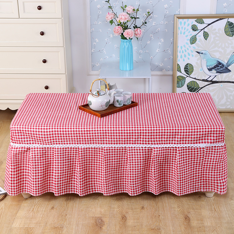 Tea table cover set rectangular all-inclusive family living room table cotton linen small fresh dust-proof kindergarten table fabric art