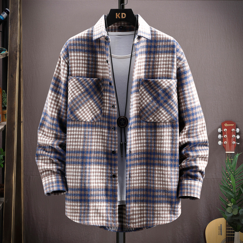 Checkered shirt men's long sleeved autumn coat youth trend casual loose fitting shirt men's work size shirt