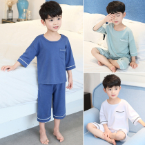 Modal childrens pajamas summer thin boy home suit suit Big Boy Summer boy short sleeve air conditioning suit