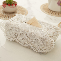 Caiyitang retro lace embroidery European tissue box set living room car fabric drawing box set dust-proof decorative cover