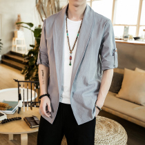 Chinese style mens jacket ancient style Hanfu cotton and linen cardigan mens Chinese retro large size Zen jacket clothes