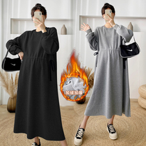 Autumn and winter clothes new suit fashion plus velvet padded sweater womens loose dress over the knee jacket foreign style coat