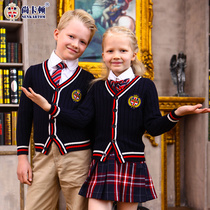 Shang Caton Cotton British Style Childrens Knitted Cardigan Set Primary School Uniform Kindergarten Clothing 201