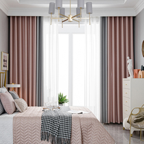  Full blackout cotton and linen splicing curtains 2021 new modern simple light luxury bedroom living room balcony hook-up cloth