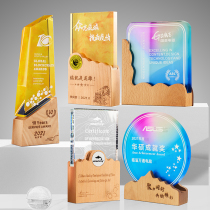 Crystal trophy customized solid wood creative honor medal high-end team excellent employee anniversary authorization card customization