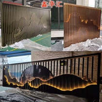 Stainless steel screen rockery background wall partition hotel lobby decoration metal grille landscape painting wood grain color bronze