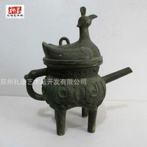 Imitation ancient bronzer Wine Craft Small Pendulum Pieces Ancient Play Collection 4 Foot Pot Old Bronze Ware Western Zhou Bird Cover Bronze