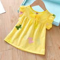 Girls summer shirt Childrens cotton little girl baby shirt Korean version of the foreign style embroidery top Cool doll shirt