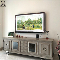 American art furniture Murray impression TV cabinet light luxury antique old solid wood carved metal foot TV cabinet