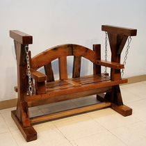 Old boat wood outdoor full solid wood rocking chair balcony home leisure Net red double indoor swing hanging chair garden courtyard