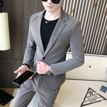 ZOAZ long sleeve suit men slim handsome business set autumn and winter flat leather suit small suit mens trousers men