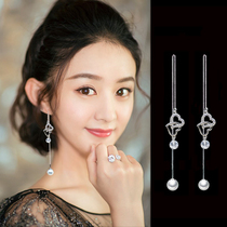 925 pure silver adolescent girl ultra-fairy-length earline Korean version temperament 100 hitch earrings ear chain ear pendant fashion brief Sexy