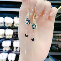 Design Sense Fashion Net Red Blue Peacock Earrings Earrings 2021 New Tide Long PHOENIX CRYSTAL FLOW SUEARDROPS