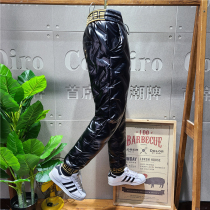 Mens winter down cotton pants bright face-free windproof and waterproof warm long pants running leg delivery takeaway anti-cold bunches pants
