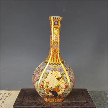 清雍正珐琅彩花鸟文描き金花瓶 景徳鎮 陶磁器 装飾品 現代工芸品 美術品 置物 雍正珐琅彩花鸟瓶-雍正珐琅彩花鸟瓶促销价格、雍正珐琅彩花鸟瓶品牌- 淘宝
