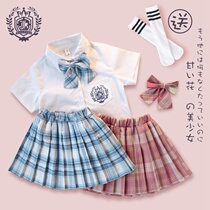 Childrens short-sleeved jk uniform skirt full set of girls college style suit Primary school students Middle school children 10 years old spring and summer school uniform