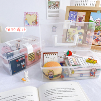 ins Transparent storage box Student dormitory desktop cosmetics finishing box Plastic simple portable stationery small box
