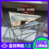 vintage triangular long iridescent glass tea table small family type quartz stone edge several designer high and low tea table combinations